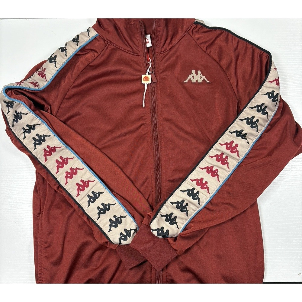 Vtg Kappa Track Jacket Y2K Blokecore Burgundy 12Y‎ Euro Soccer Logo Tape Zip Up - Picture 3 of 10
